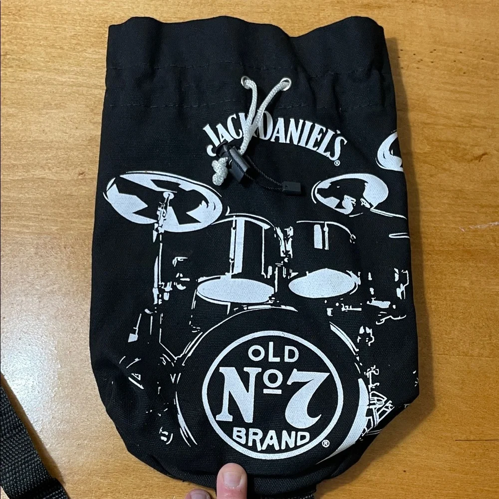 Jack Daniels Black Drawstring Bottle Bag with Drum Graphic